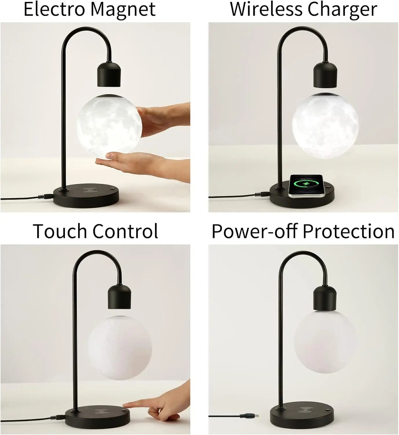 Levitating Moon Lamp with Qi Charger & Warm LED Light for Home & Office