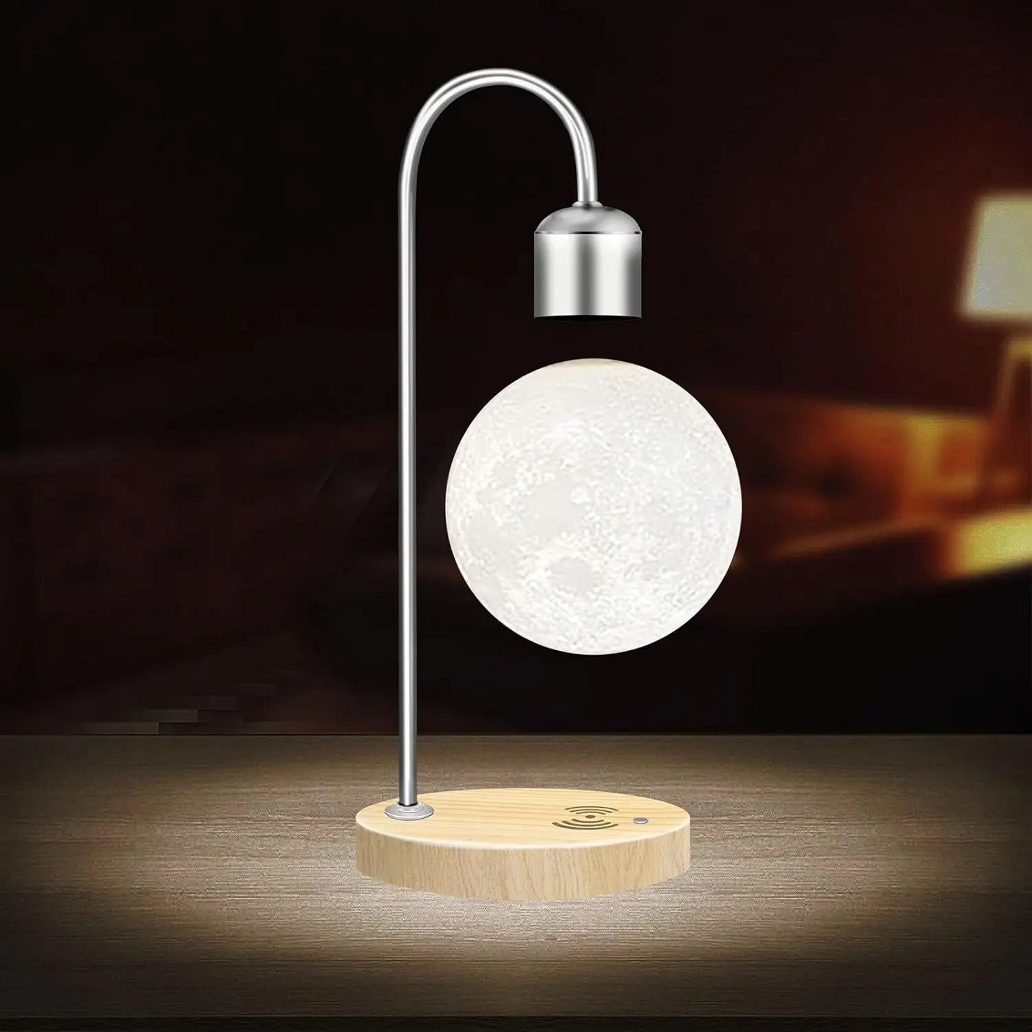 Levitating Moon Lamp with Qi Charger & Warm LED Light for Home & Office